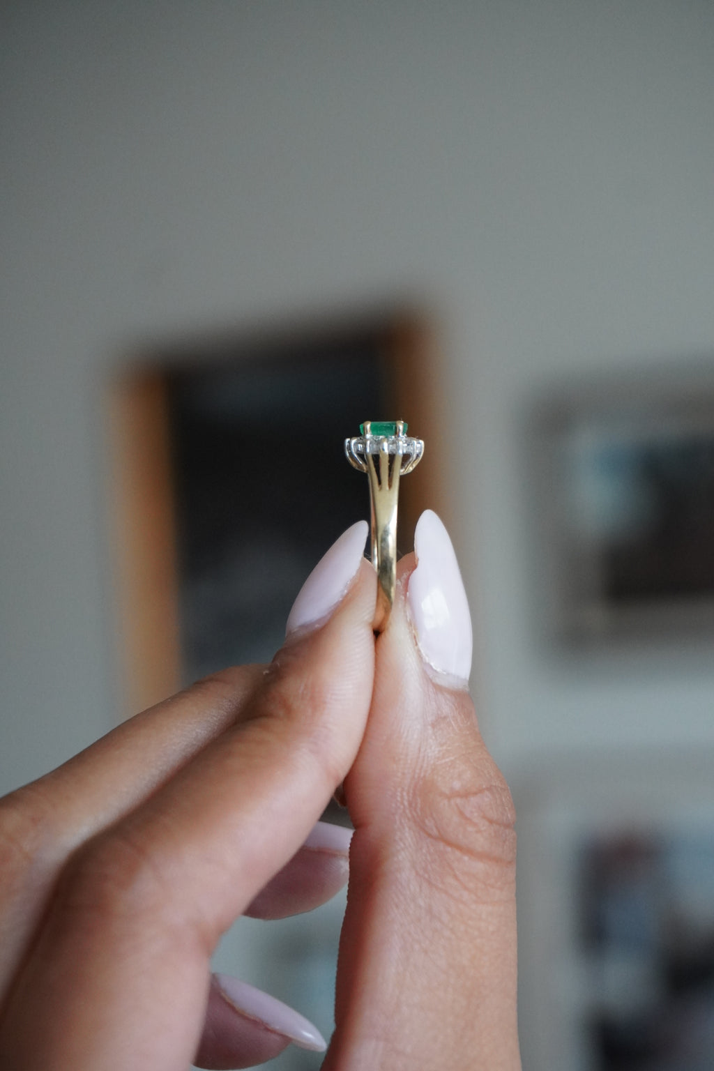 10K Yellow Gold Emerald Diamond Ring Sz 5.5