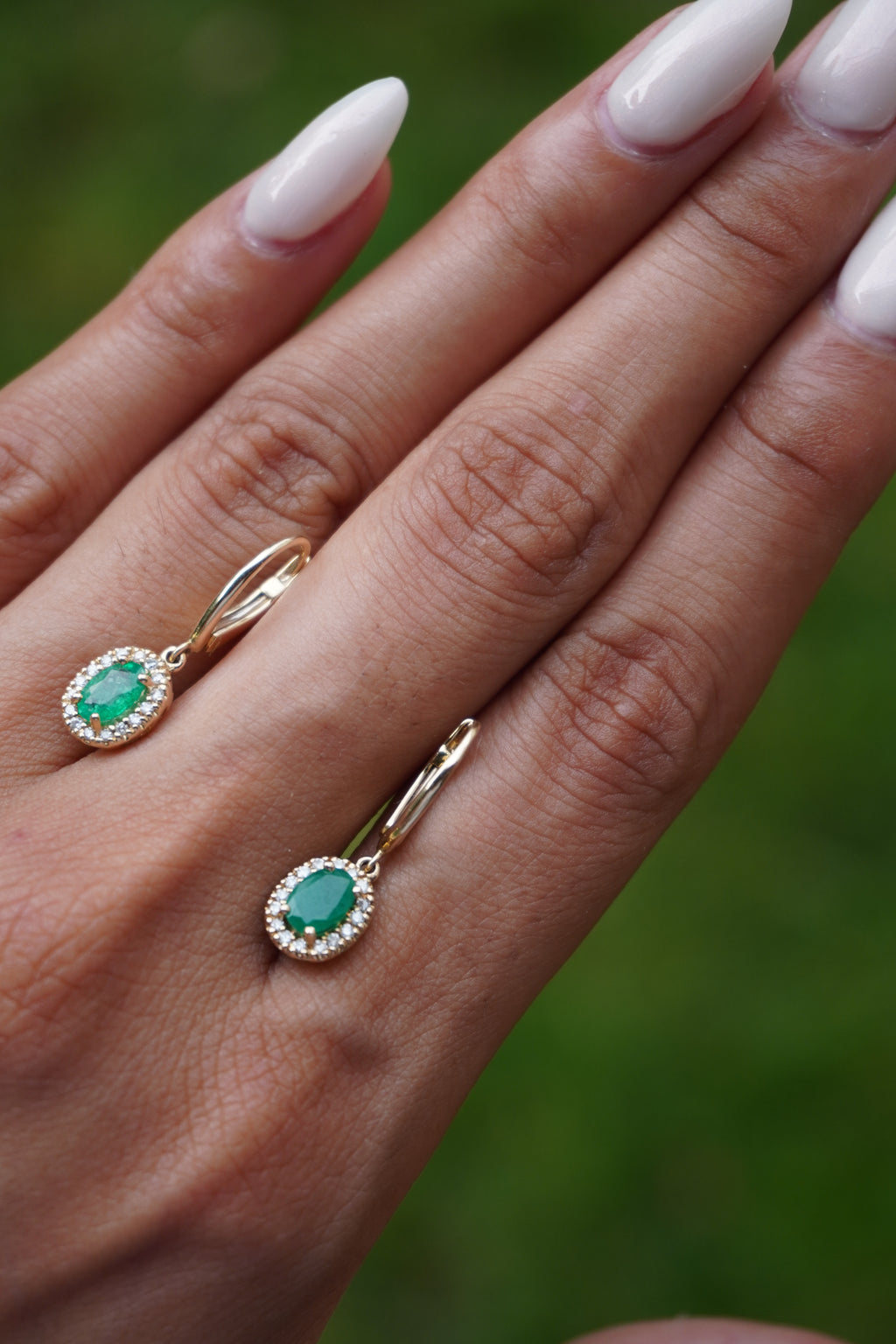 14K Yellow Gold Emerald (0.80 ctw) Diamond (0.24 ctw) Lever Back Earrings .55”
