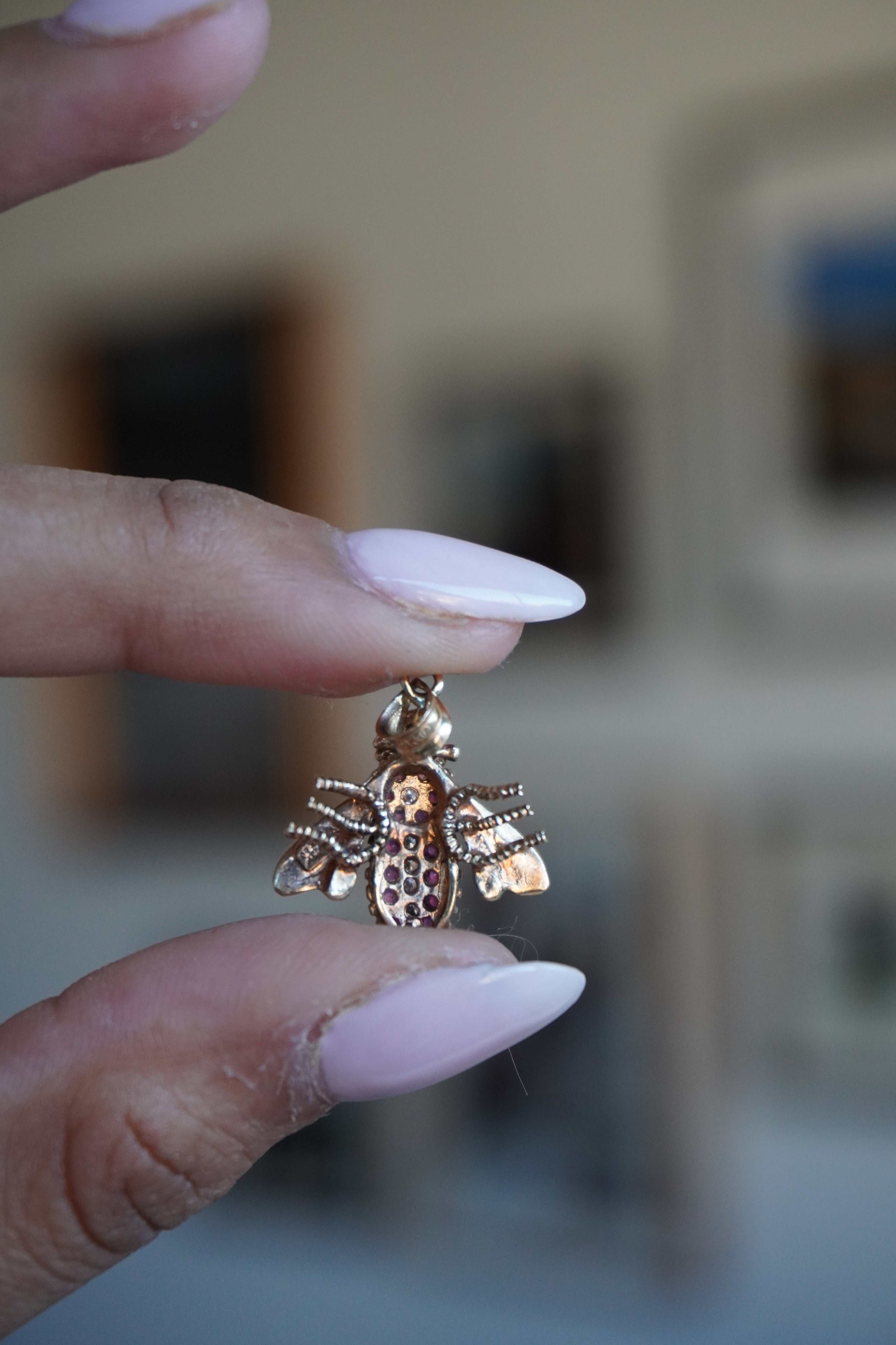 14K Yellow Gold Ruby Diamond Bee Pendant