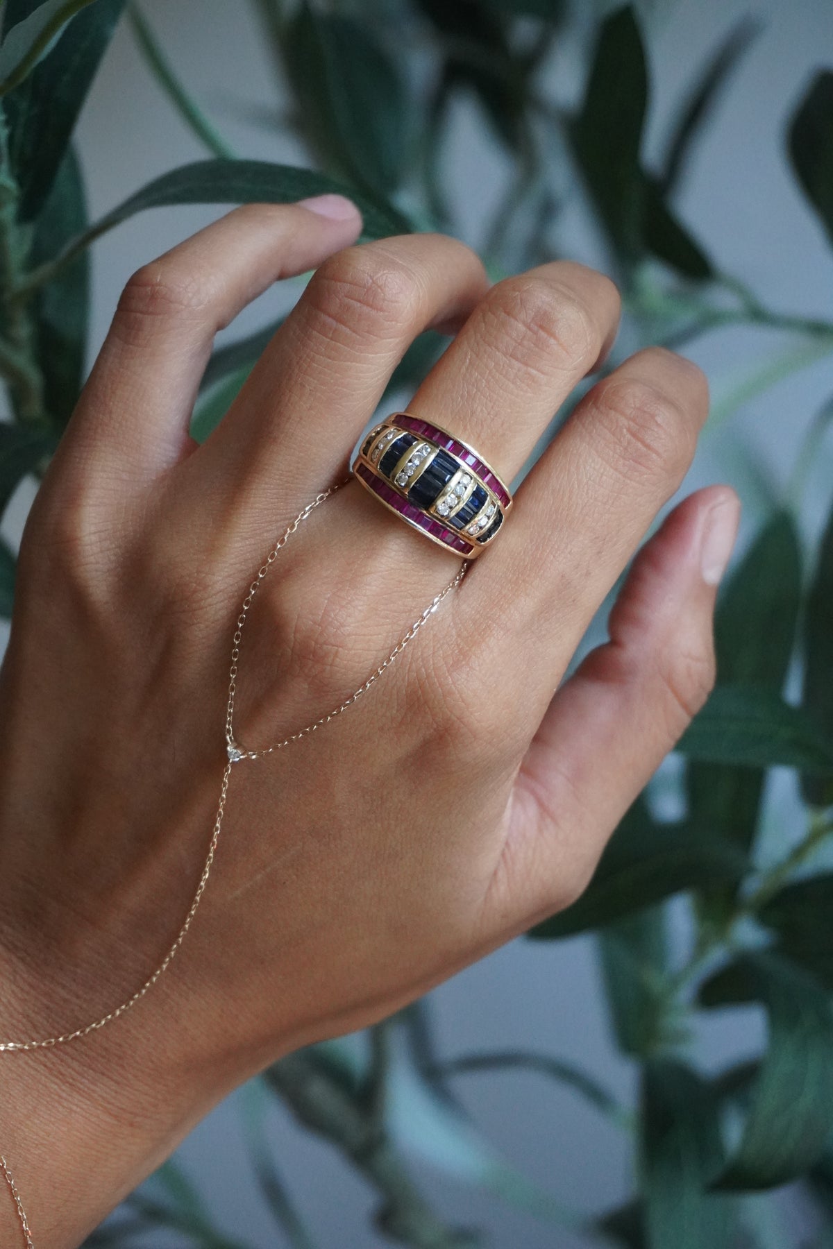 14K Yellow Gold Ruby Sapphire Diamond Ring Sz 7 (7 g)