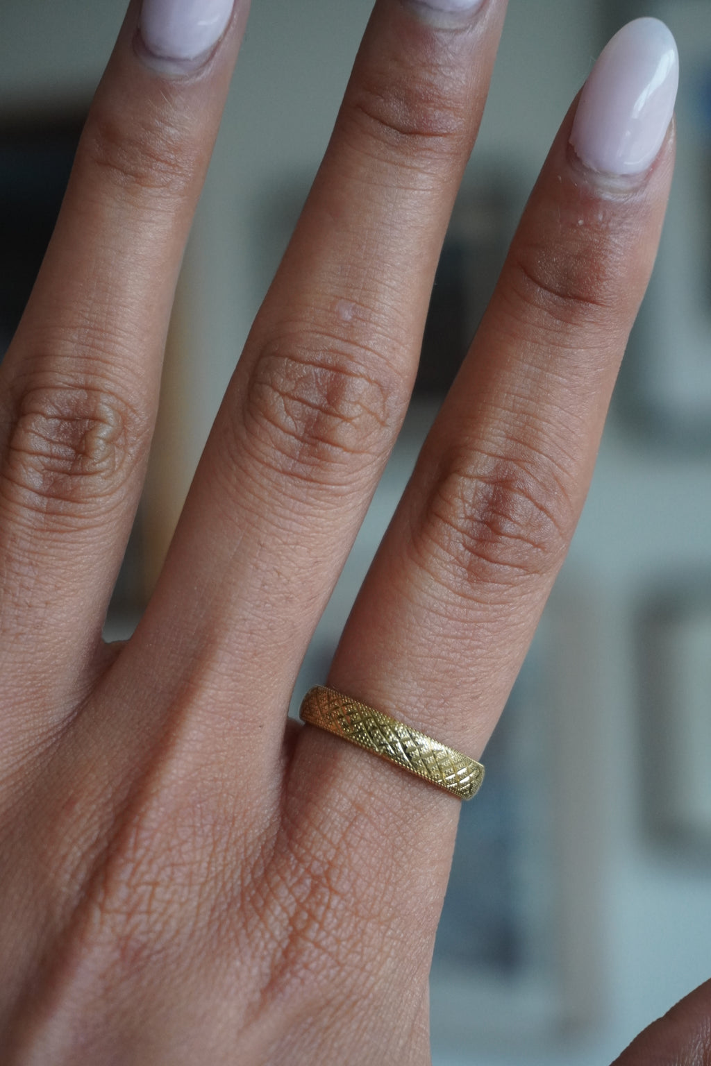 14K Yellow Gold Printed Gold Band Sz 7