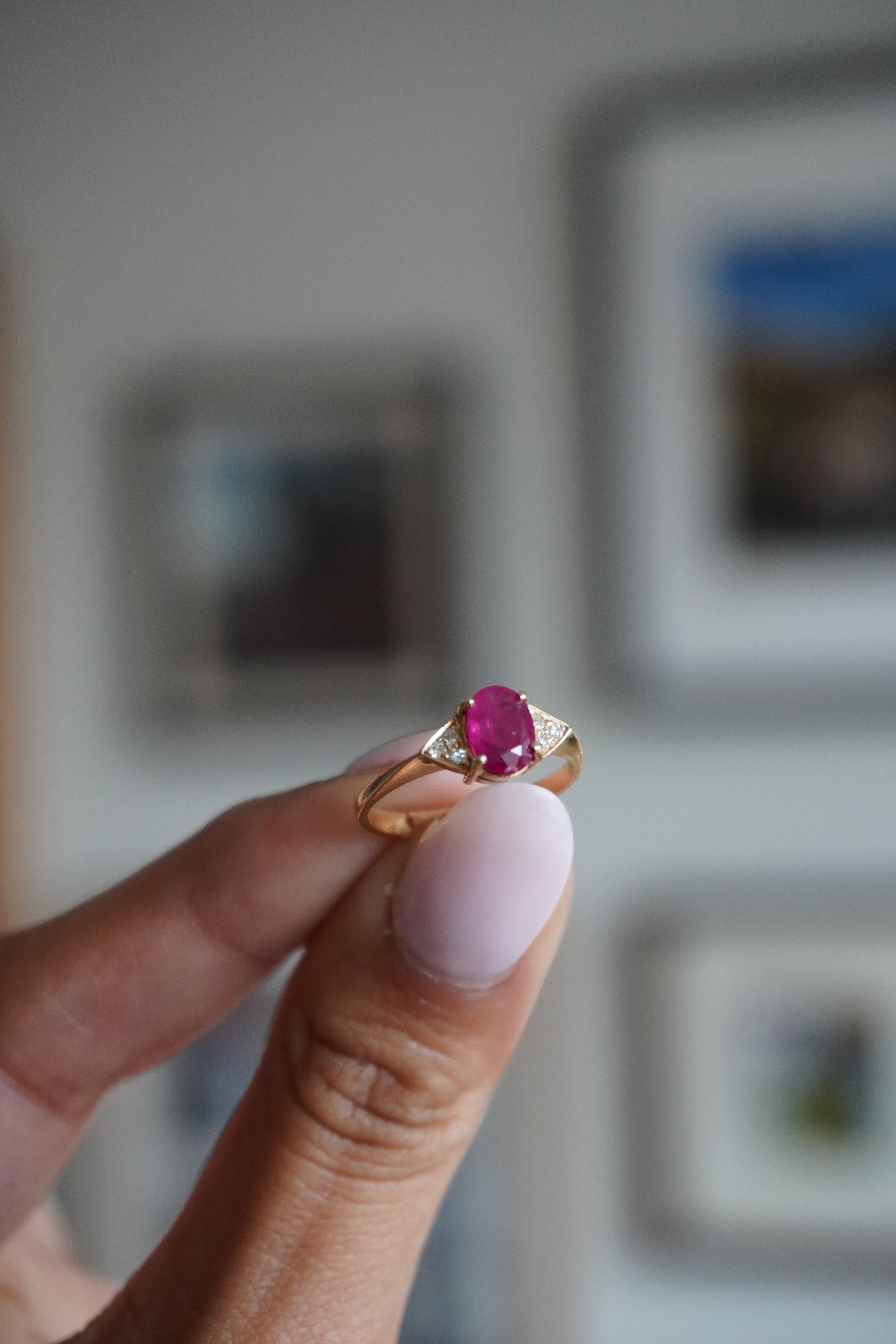 14K Yellow Gold Ruby Diamond Ring Sz 5