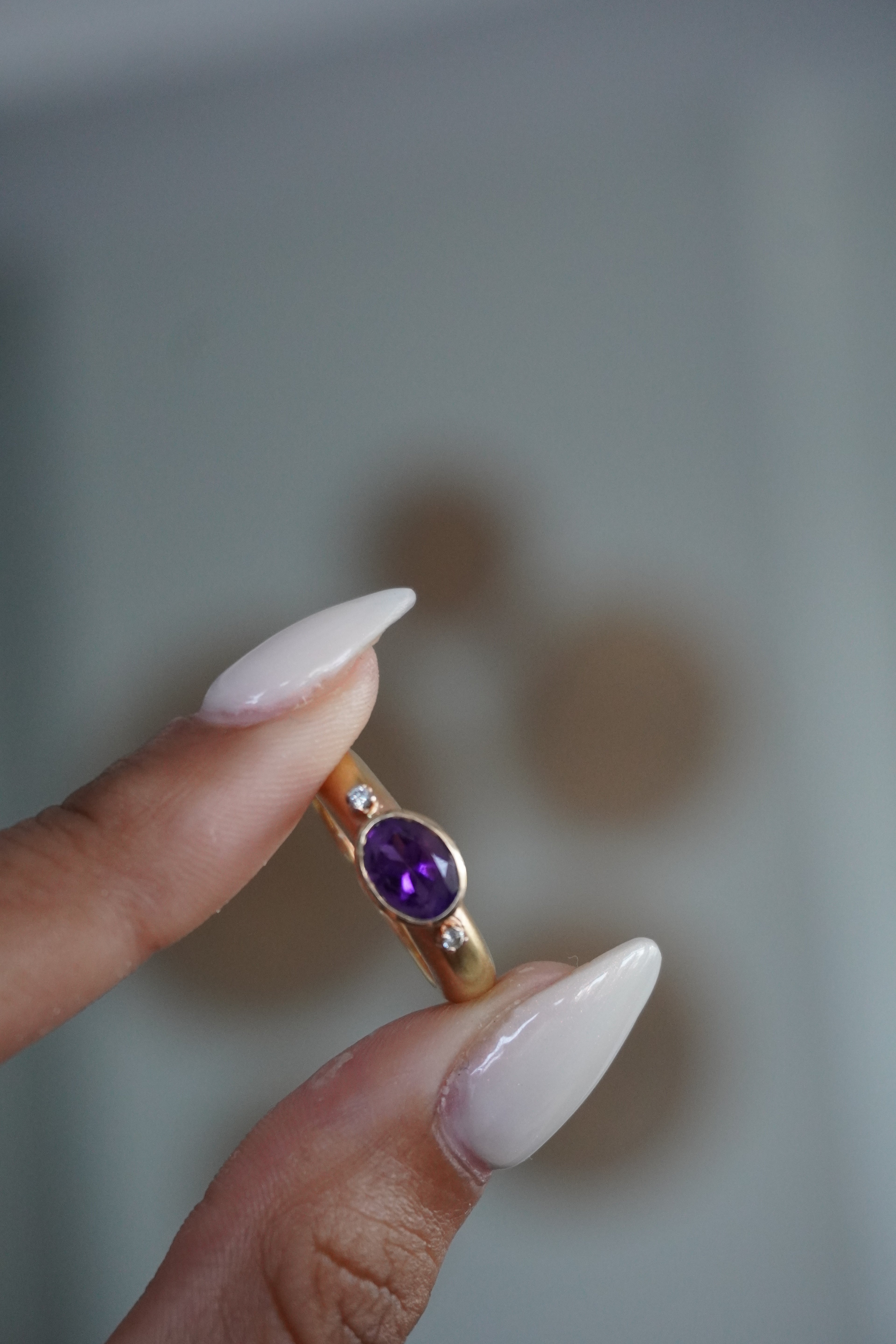 14K Yellow Gold Diamond Amethyst (~1.00 ctw) Dome Ring with Matte Finish Sz 6.25 (4.8 grams)