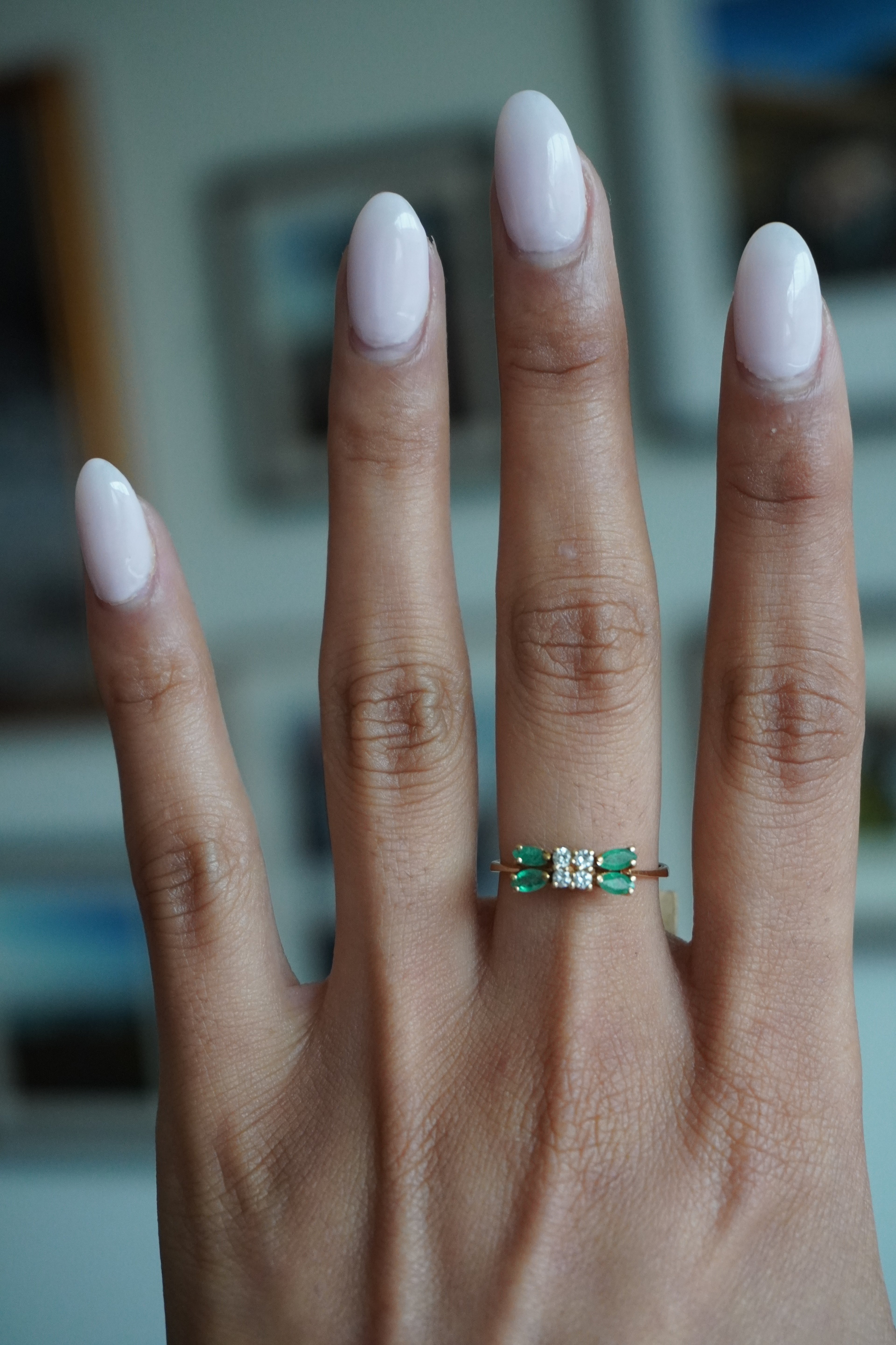 10K Yellow Gold Emerald Diamond Bow Tie Ring Sz 6
