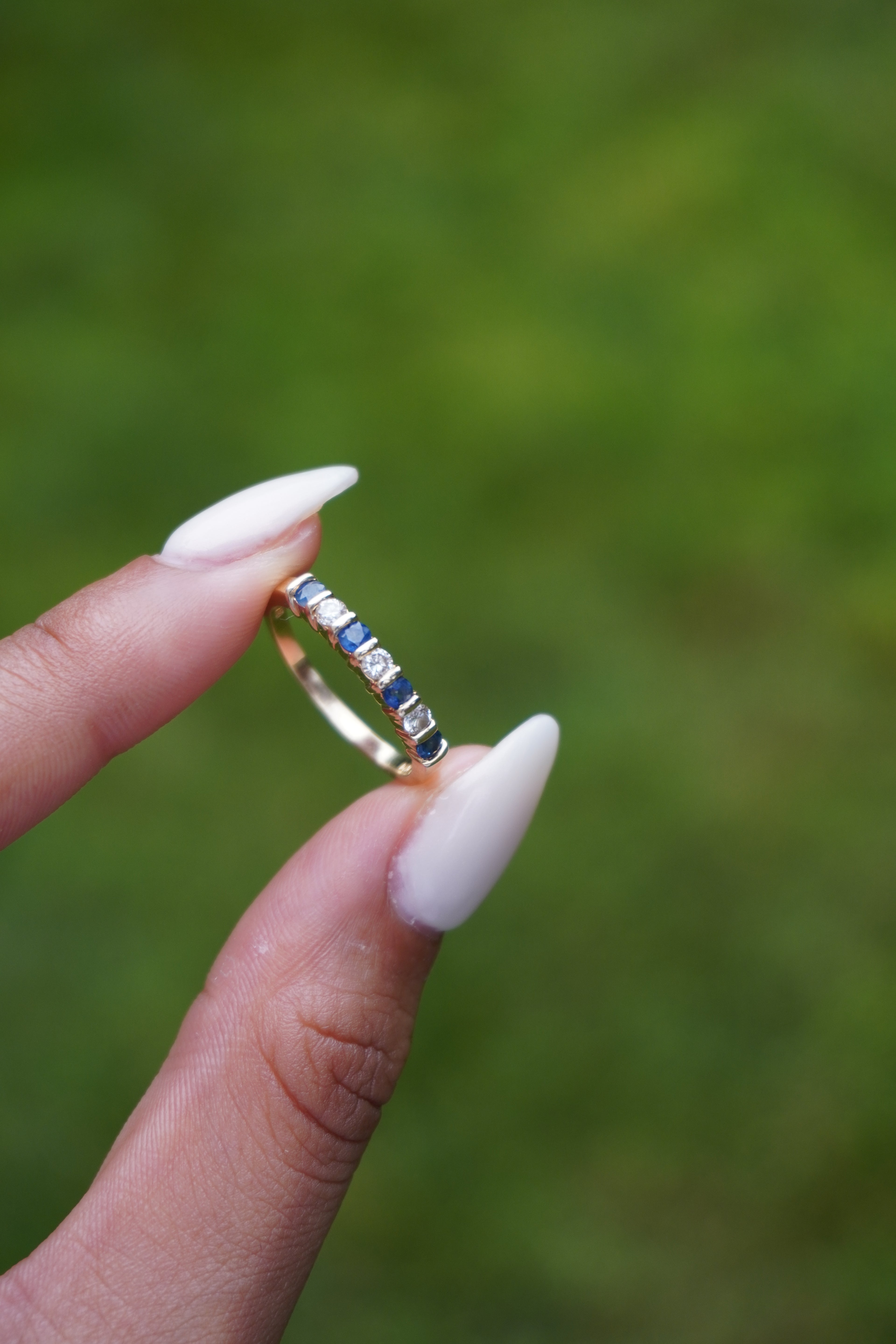 14K Yellow Gold Sapphire Diamond Stacker Sz 7 (2.1 grams)