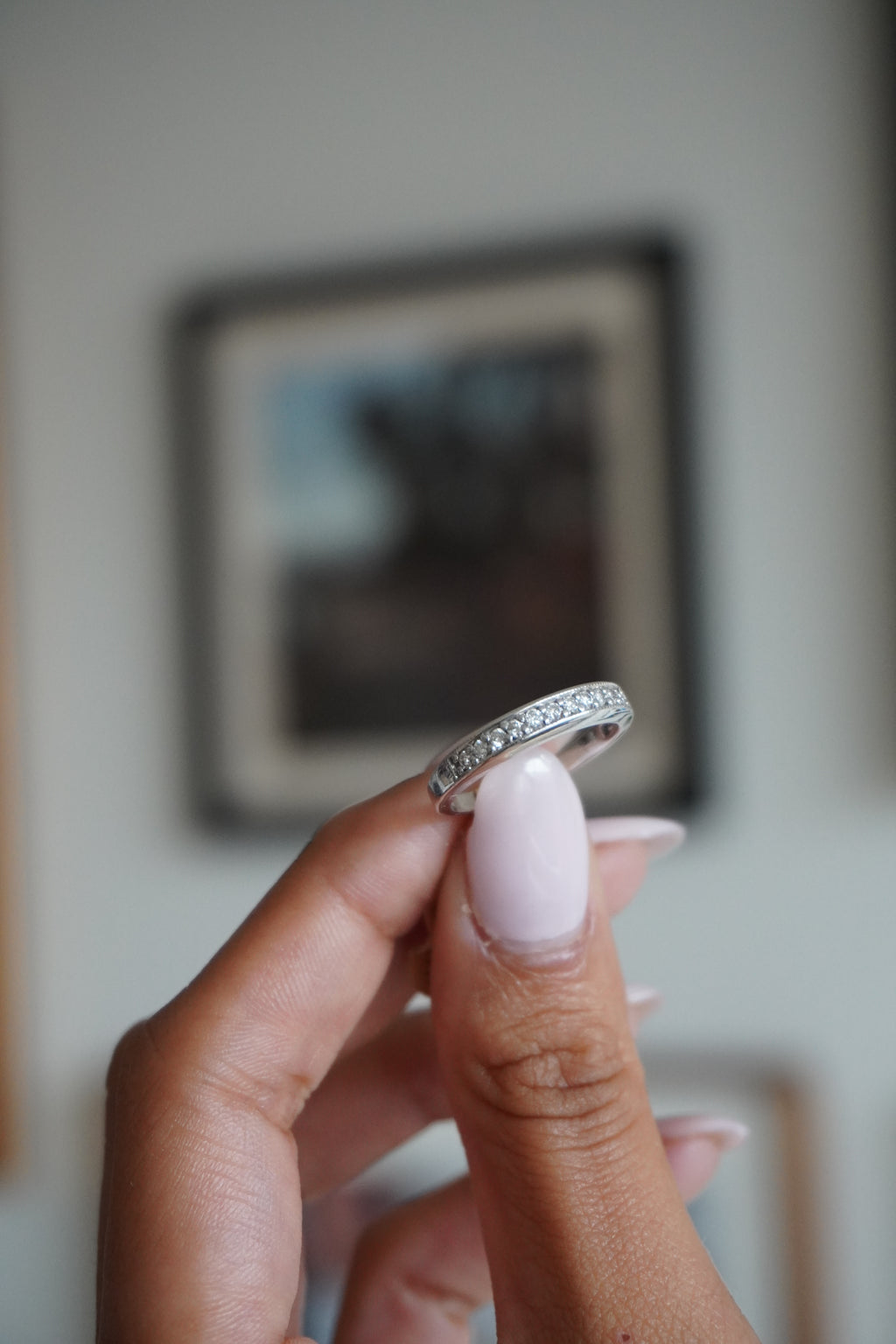 14K White Gold Diamond Stacker Ring Sz 6.5
