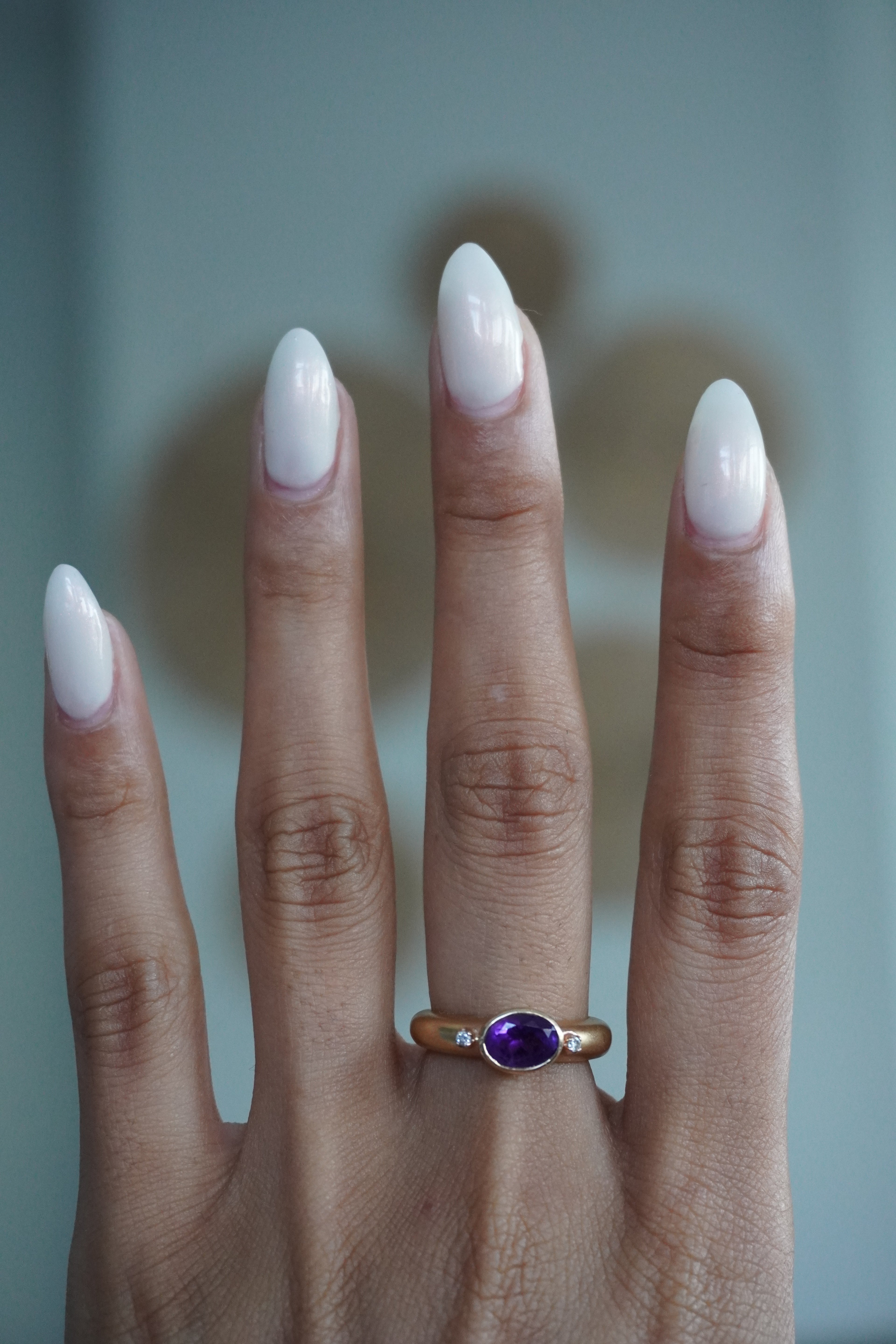14K Yellow Gold Diamond Amethyst (~1.00 ctw) Dome Ring with Matte Finish Sz 6.25 (4.8 grams)