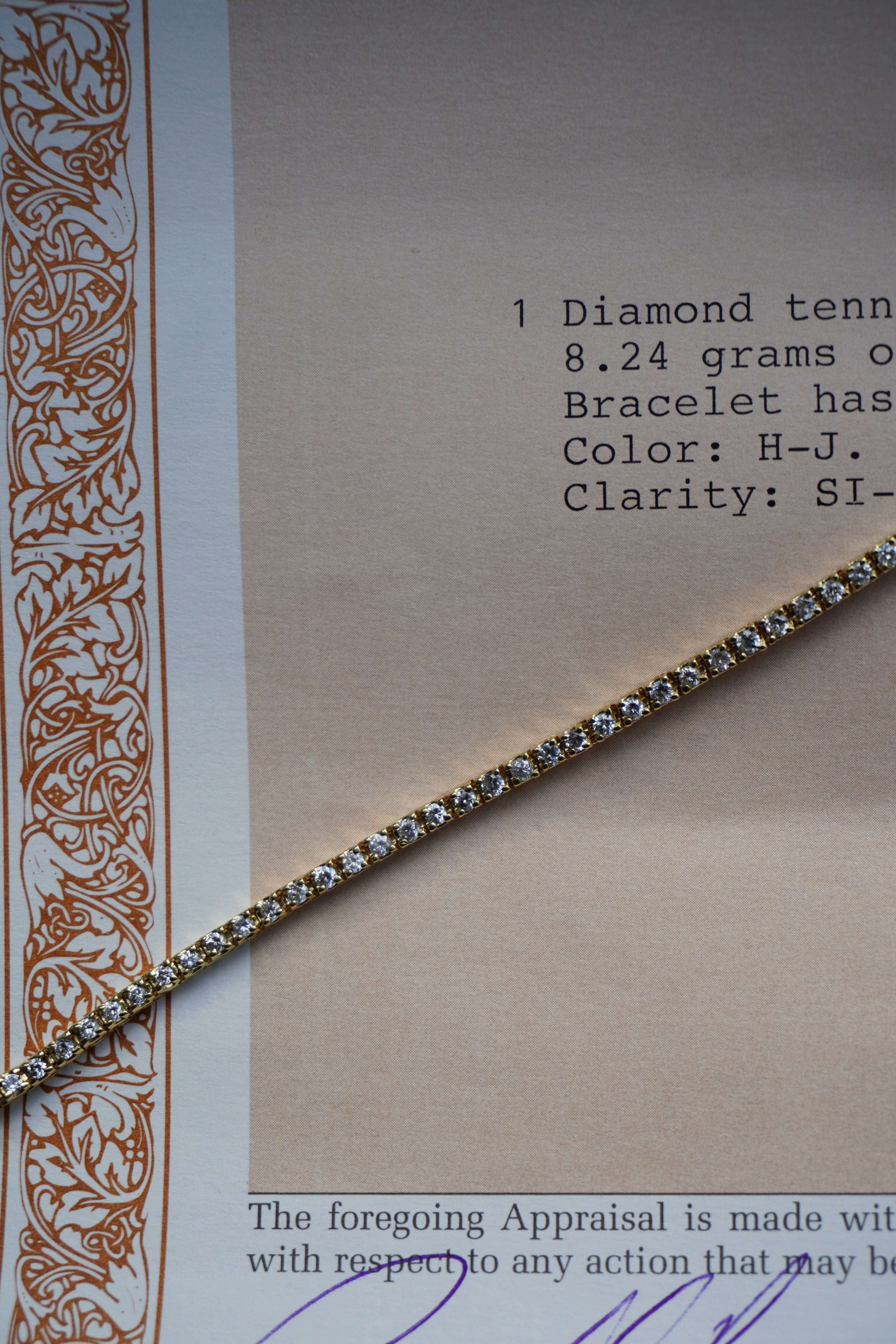 14K Yellow Gold Natural Diamond Tennis Bracelet 3 tcw. 7" (Appraisal Included)