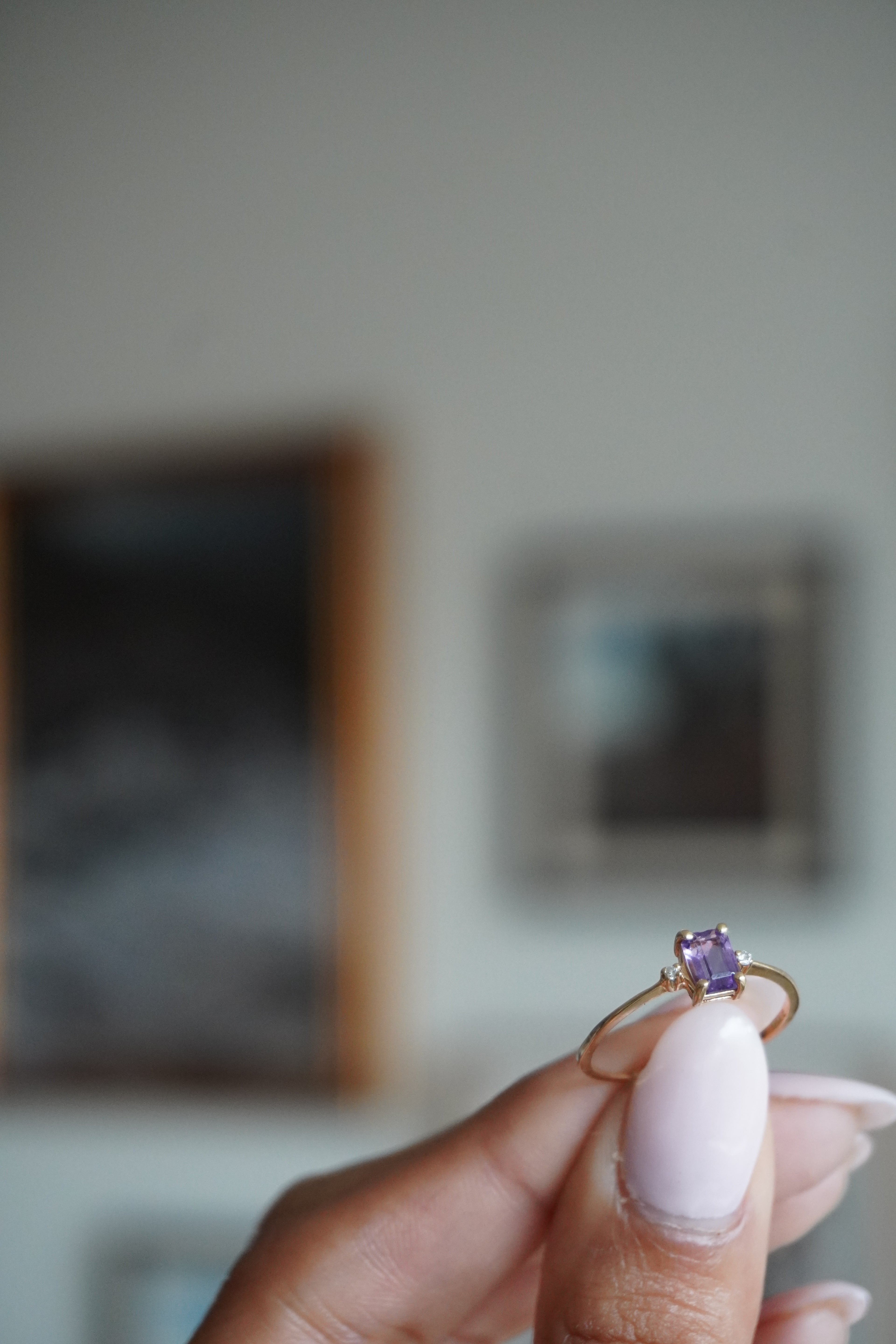 14K Yellow Gold Amethyst Diamond Ring Sz 7.5