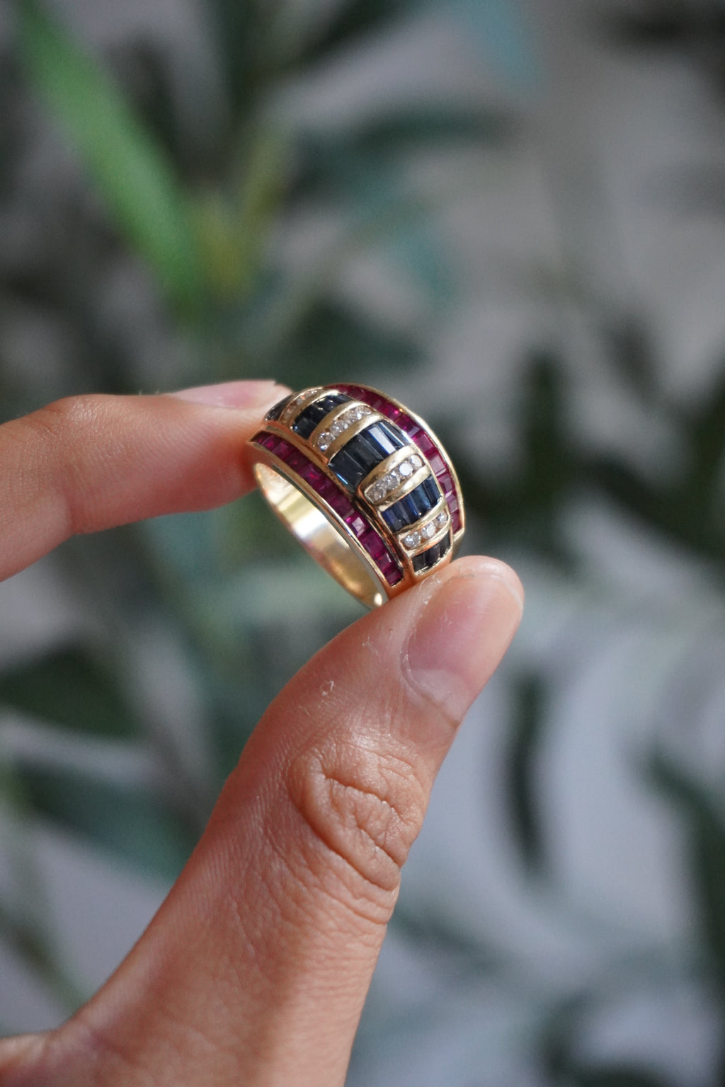 14K Yellow Gold Ruby Sapphire Diamond Ring Sz 7 (7 g)