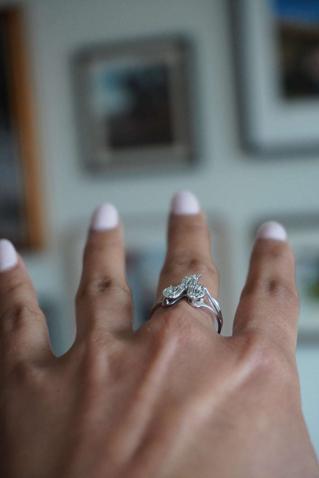 14K White Gold Diamond "A" Initial Ring Sz 8