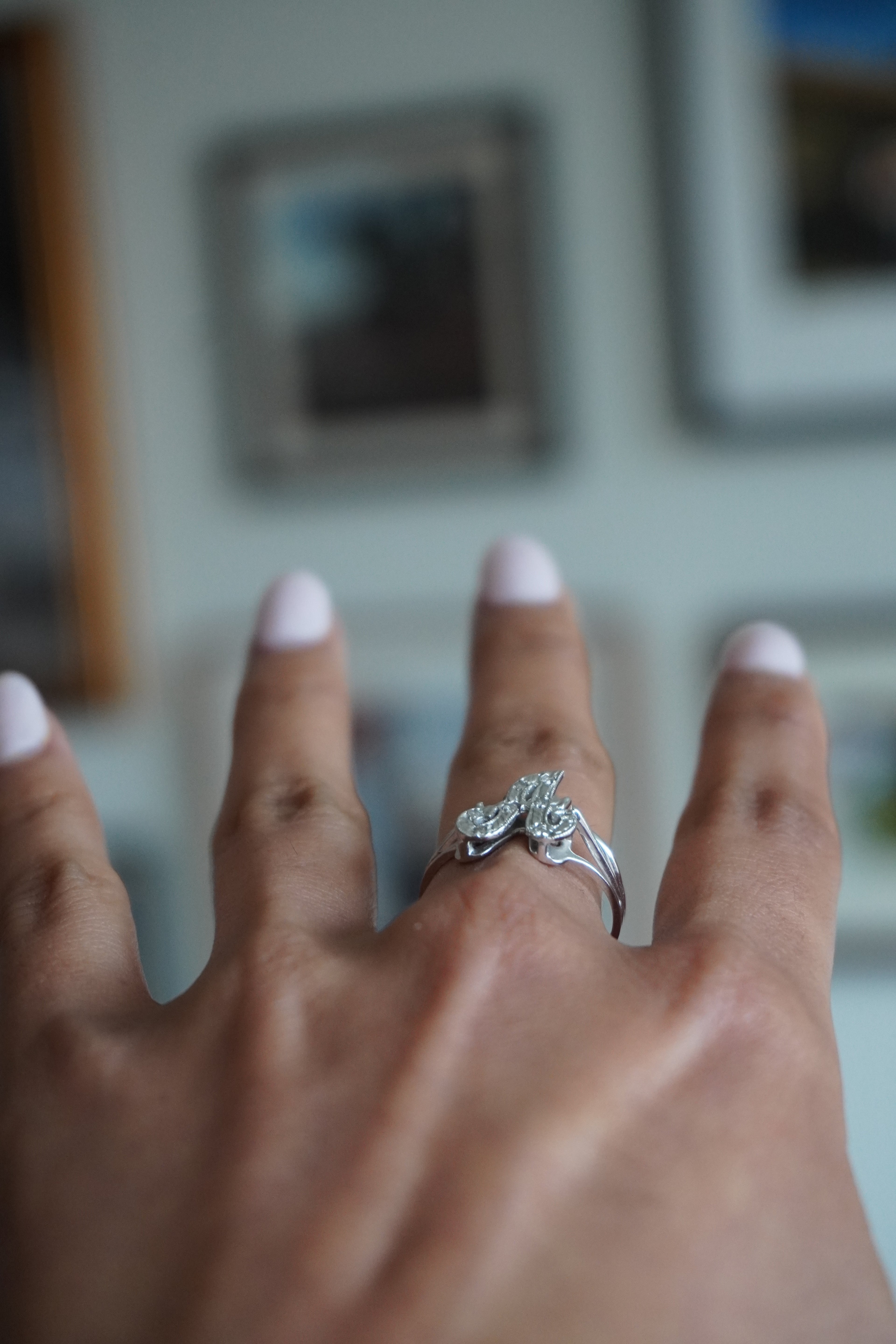 14K White Gold Diamond "A" Initial Ring Sz 8
