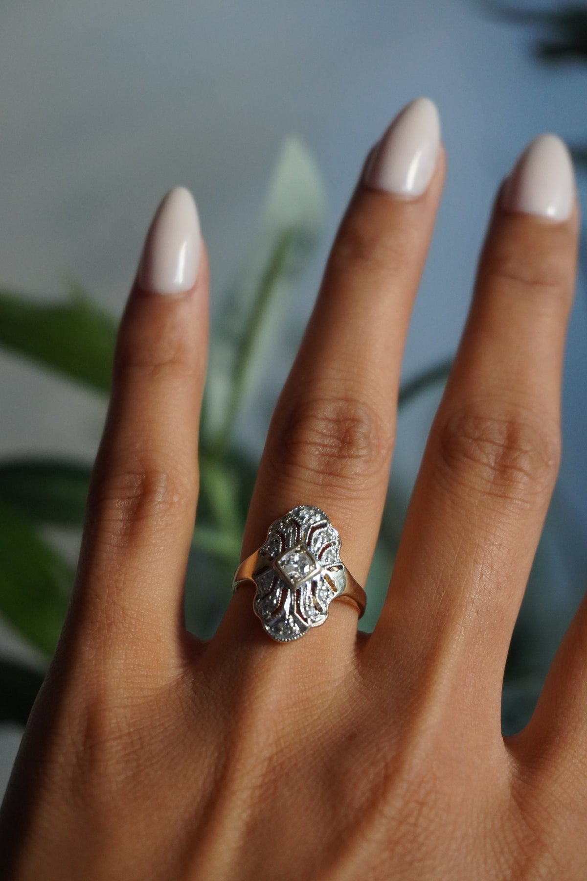 14K Yellow Gold Diamond (0.25 ctw) Filigree Ring Sz 5 (3 g)