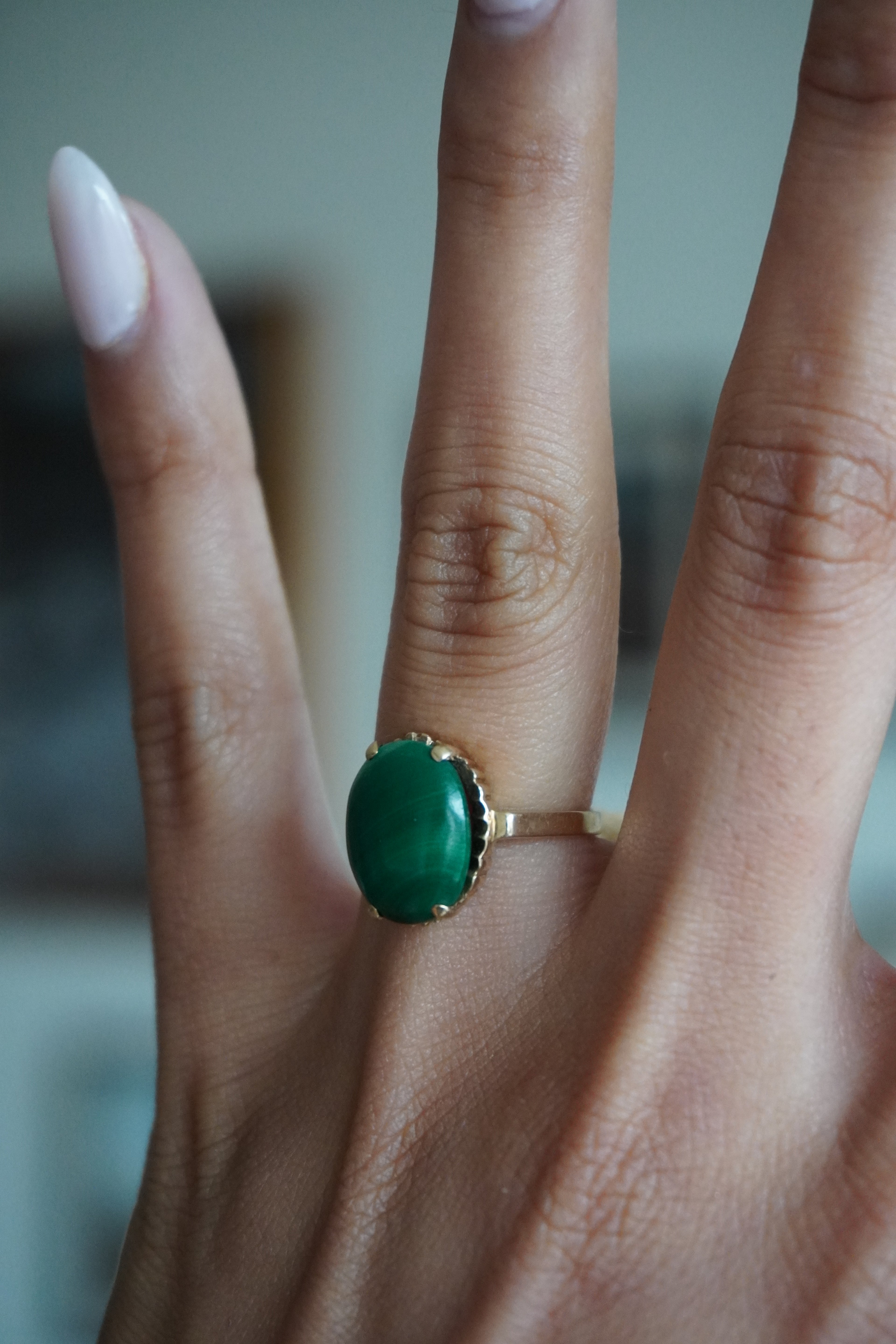 10K Yellow Gold Malachite Ring Sz 4.75