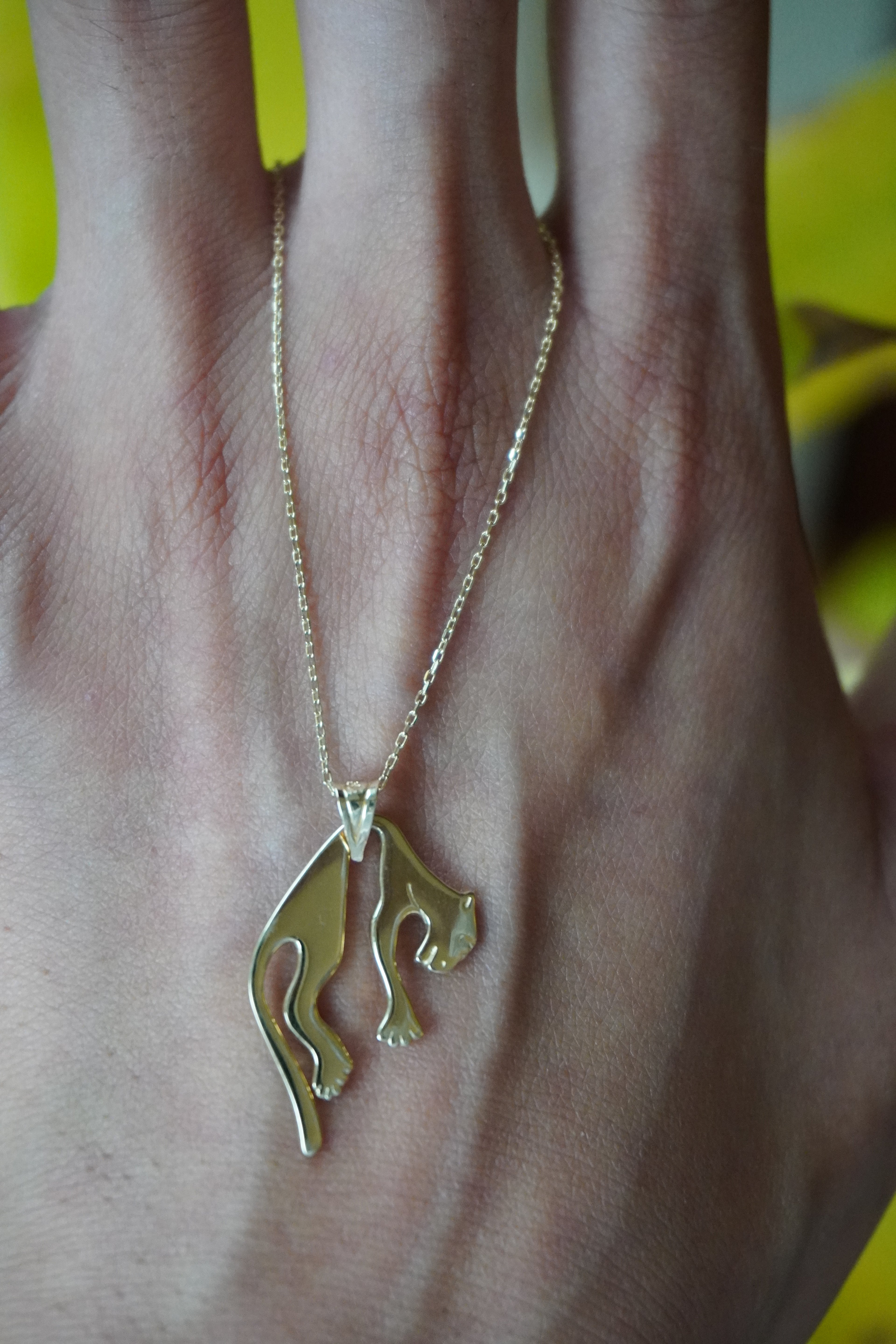 14K Yellow Gold Hanging Panther Necklace 16"