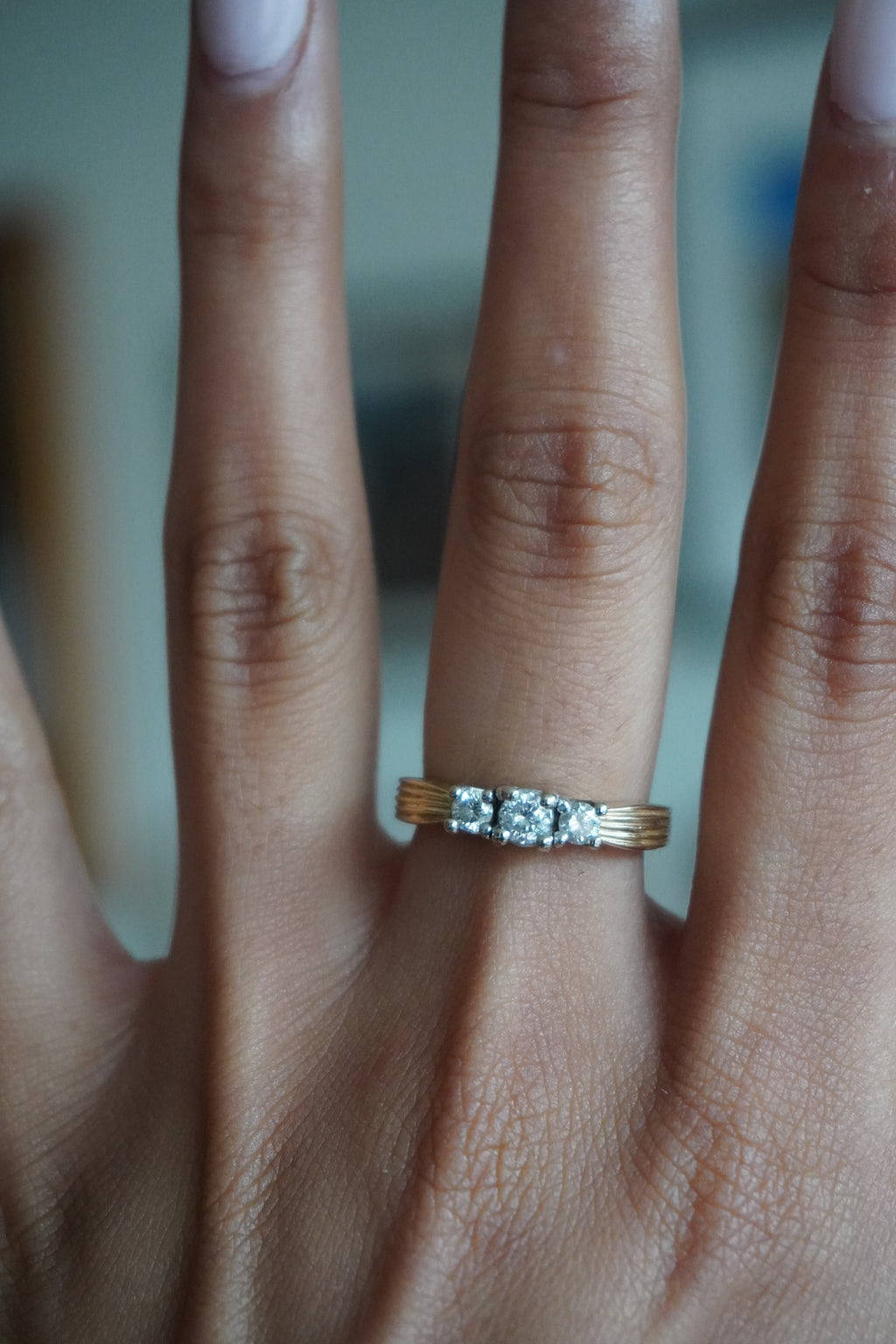 14K Yellow Gold 3 Diamond Ring (RBC .48 ctw I/SI) Size 5.75