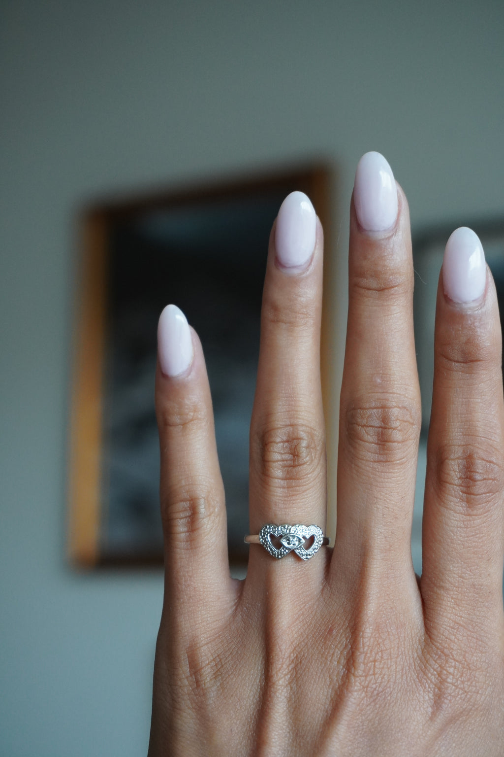 10K White Gold Diamond Heart Ring Sz 5