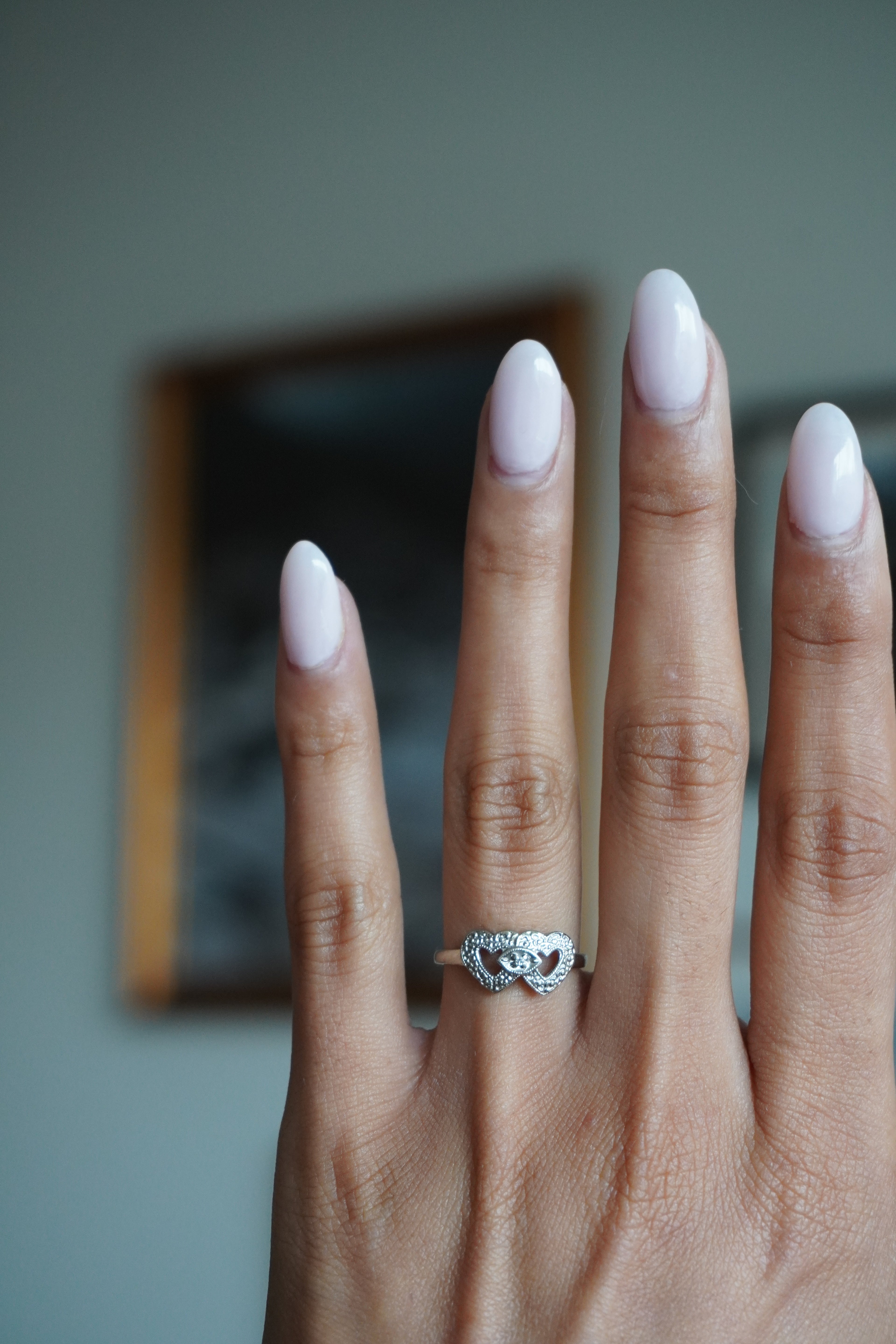 10K White Gold Diamond Heart Ring Sz 5