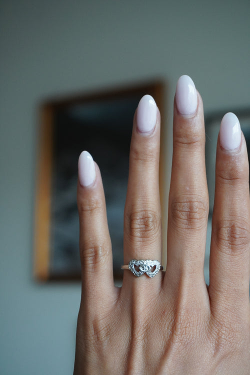 10K White Gold Diamond Heart Ring Sz 5
